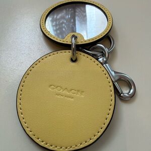 COACH Yellow Floral Leather Mirror Keyring with Silver Hardware